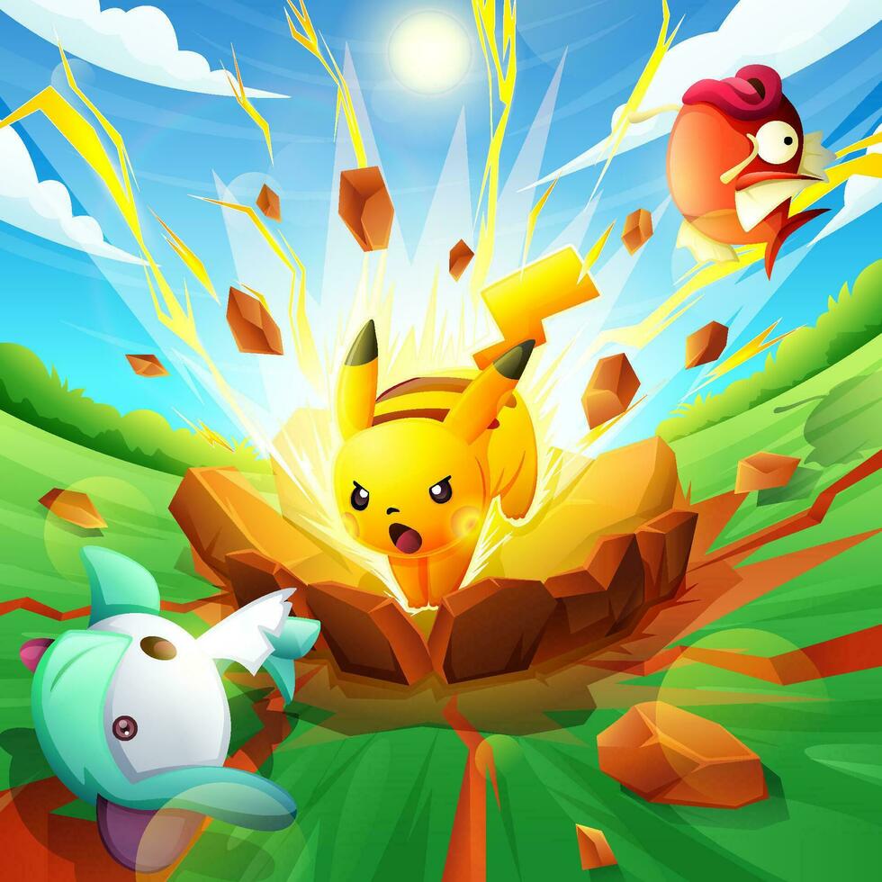 Cute Yellow Mouse Defeat Enemies Concept vector