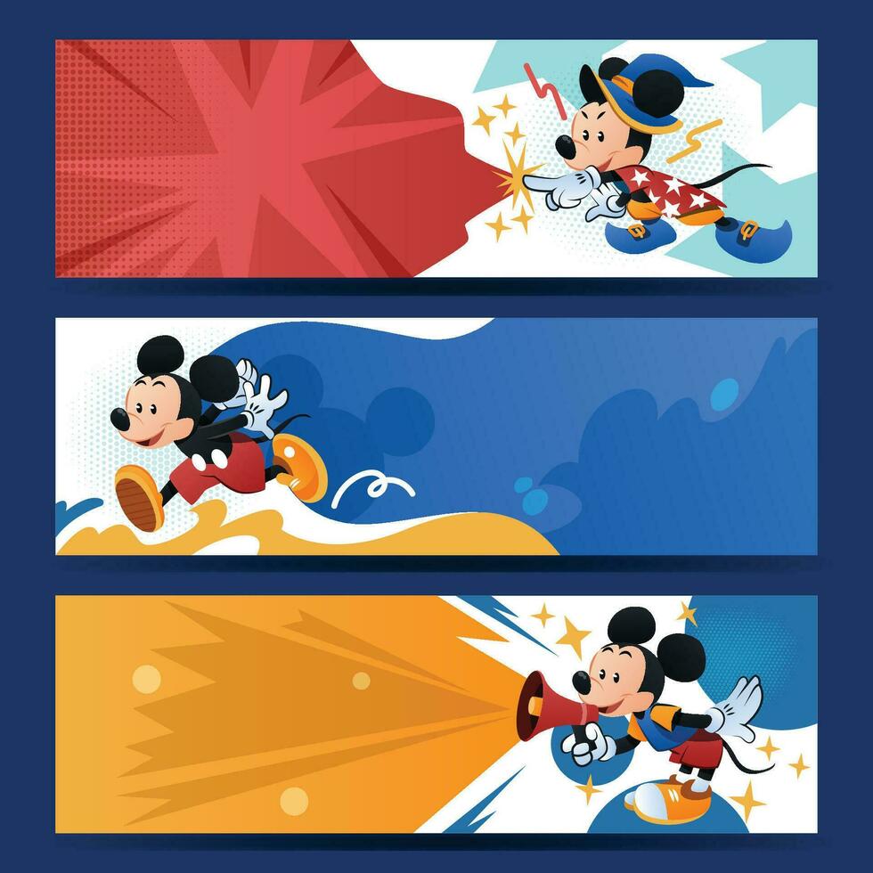 A Mouse Wearing A Costume Doing Various Activities Banners vector