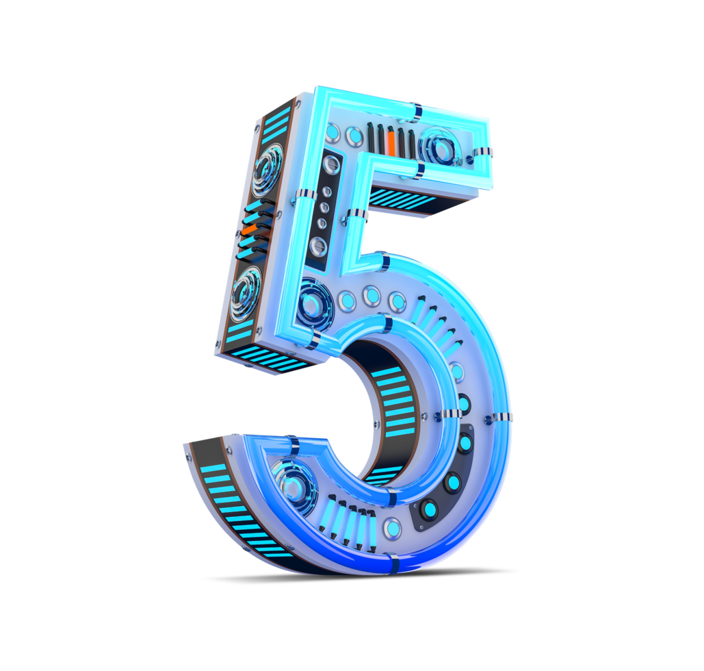 3D number with blue neon and neon light effect. png