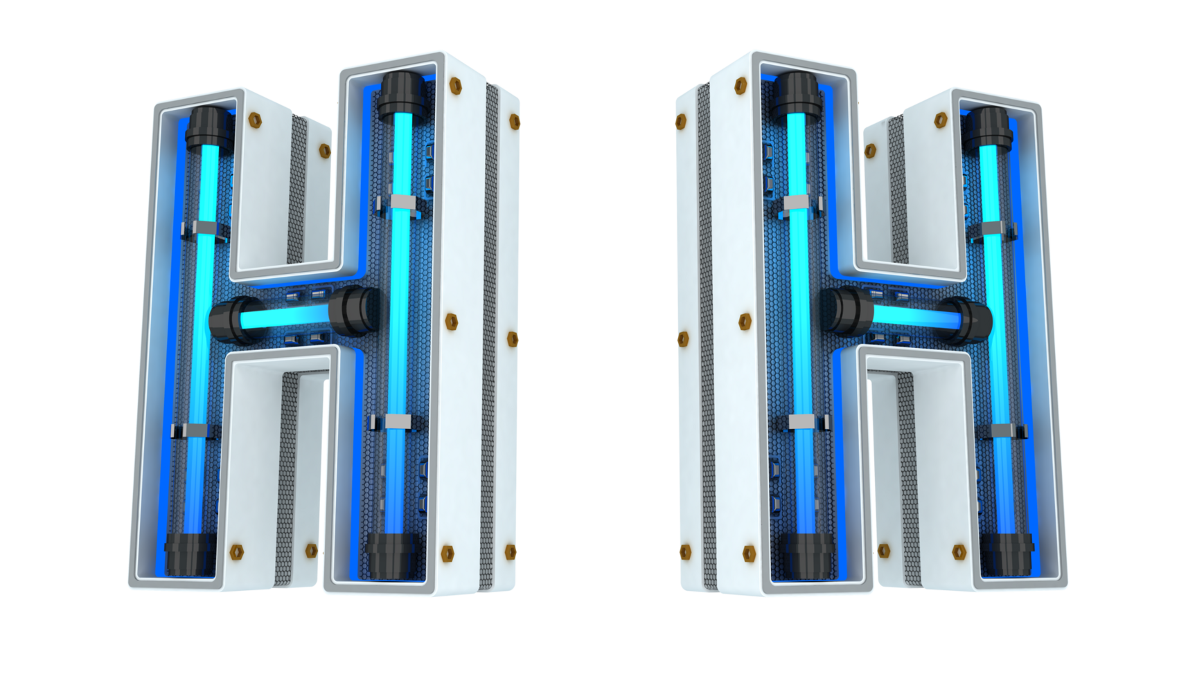 White alphabet with blue neon light 3d rendering png