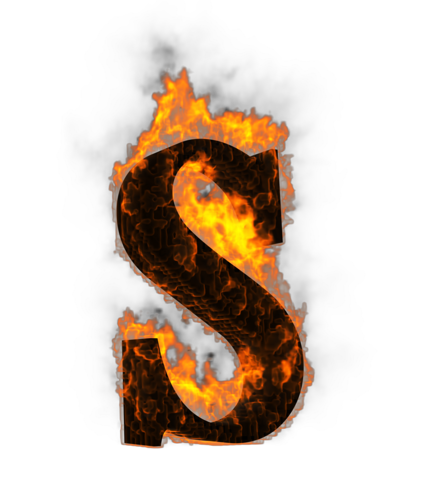 Fire alphabet 3d Rendering illustration. png