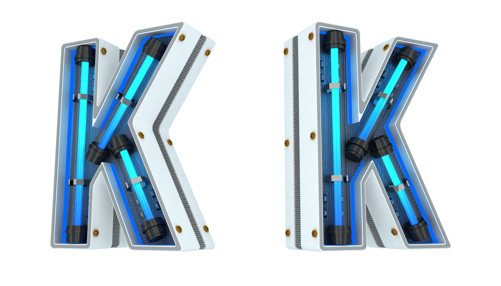 White alphabet with blue neon light 3d rendering png