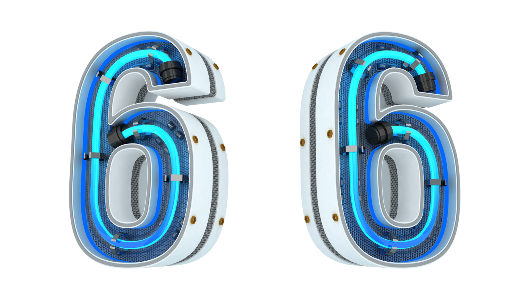 White number with blue neon light 3d rendering png