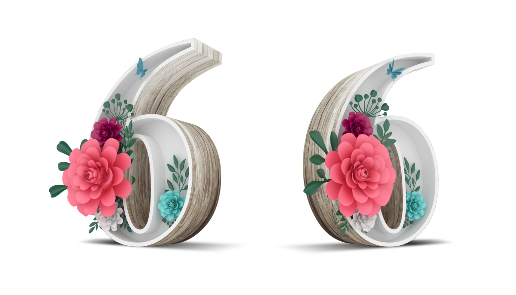 Wood number with colorful flower decoration. png
