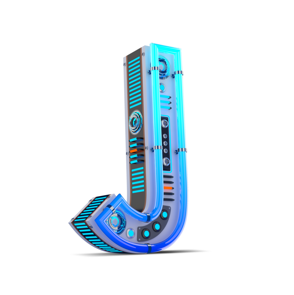 3D alphabet with blue neon and neon light effect. png