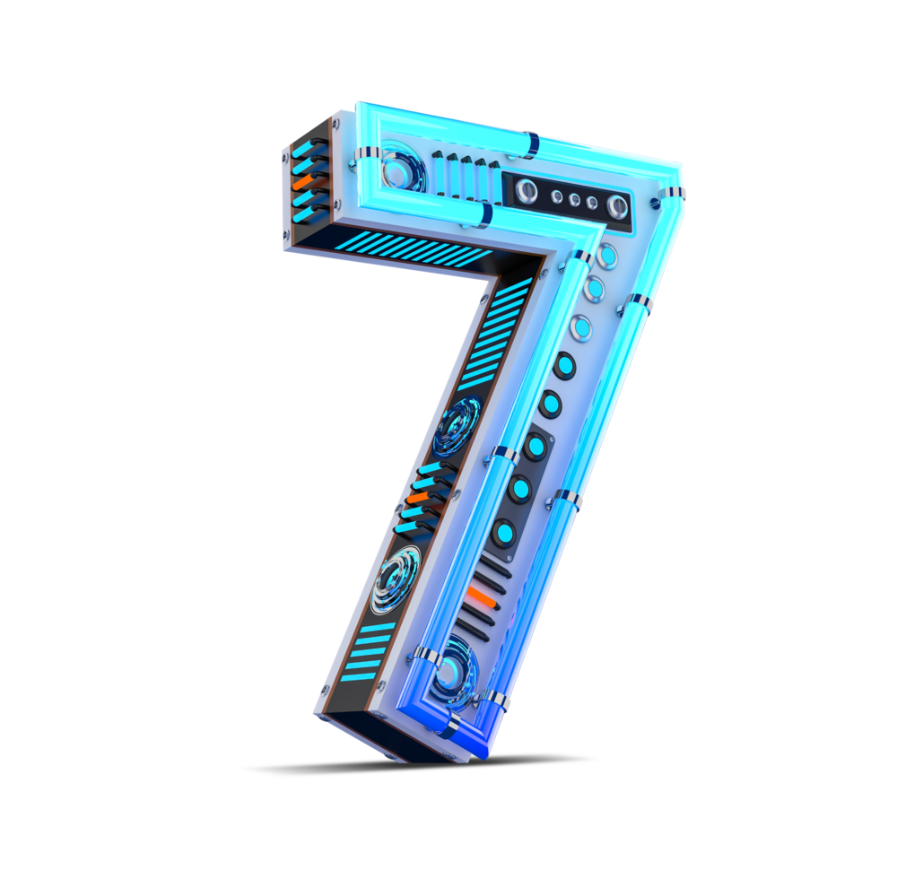 3D number with blue neon and neon light effect. png