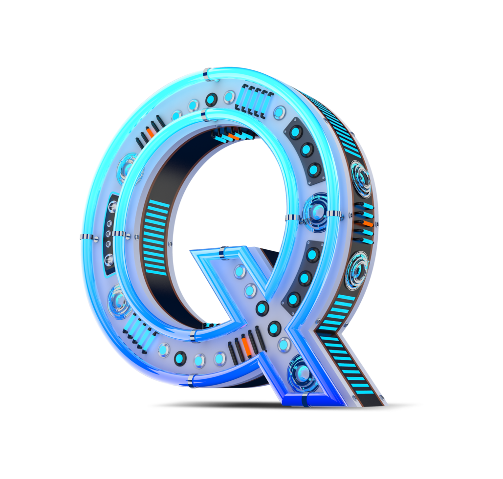 3D alphabet with blue neon and neon light effect. png