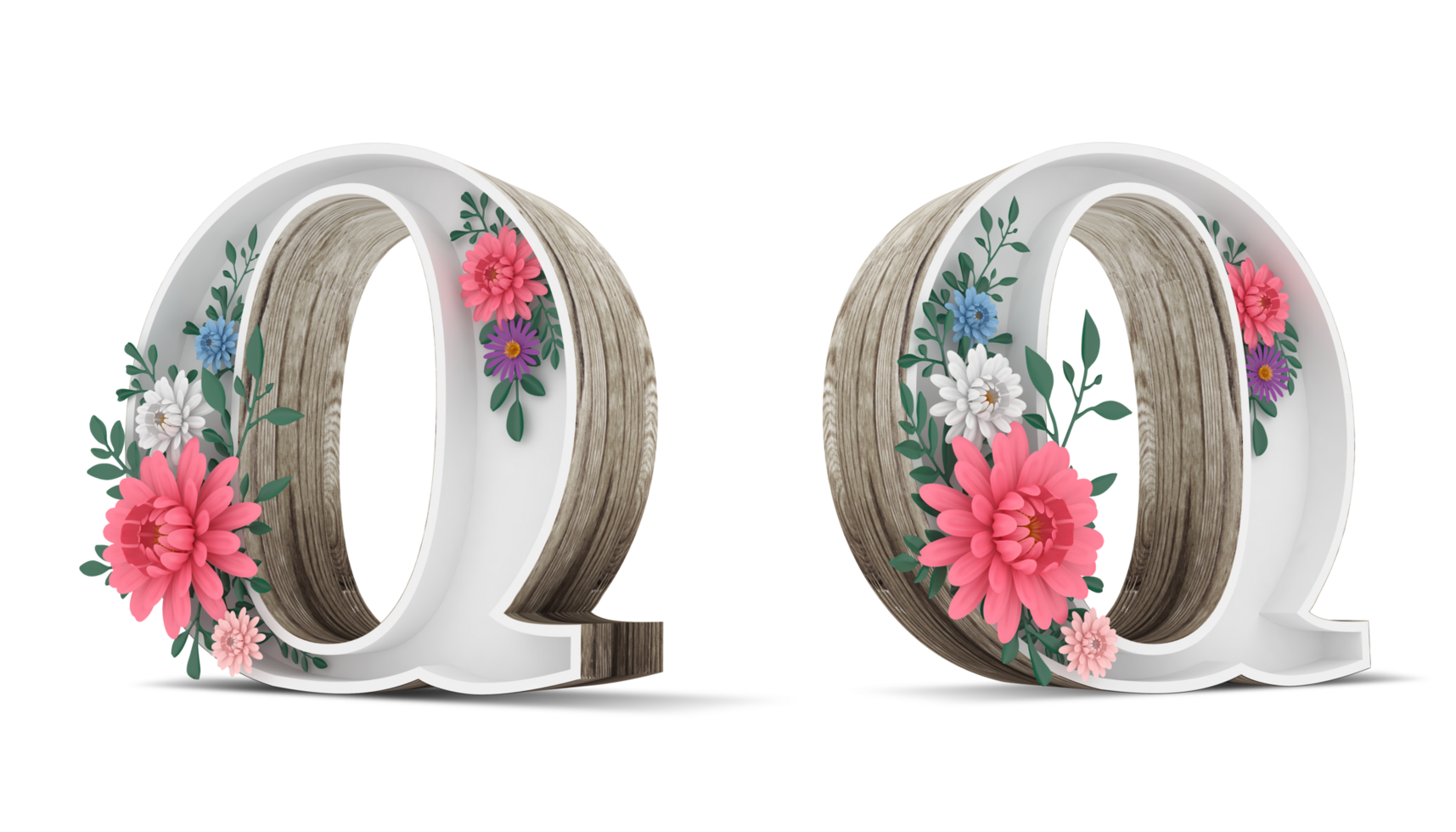 Wood alphabet with colorful flower decoration. png