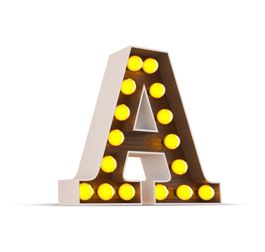 3d alphabet with light bulb. png