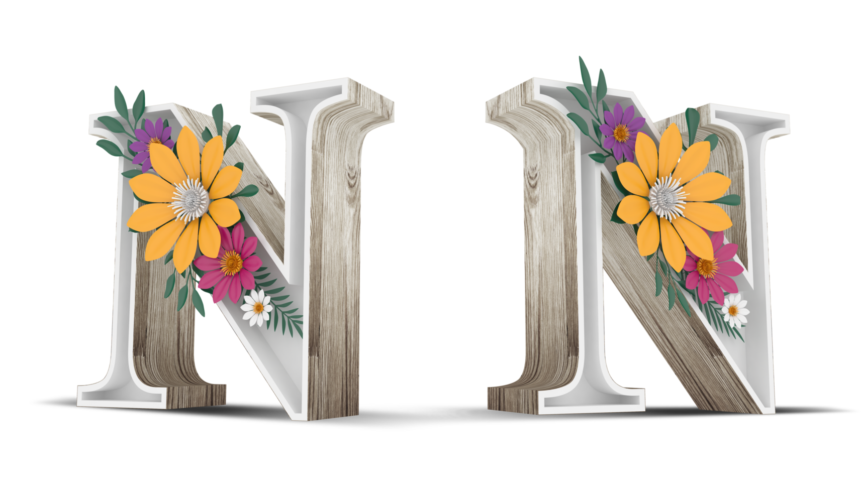 Wood alphabet with colorful flower decoration. png