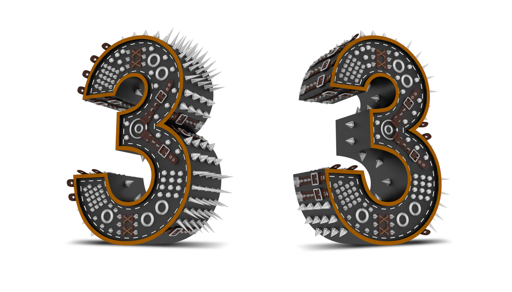 3d Number Punk style, 3d rendering png