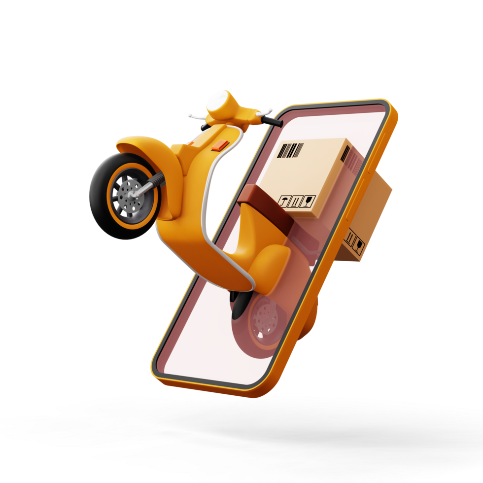 Motorcycle with parcel box, Delivery Courier service, online shopping, 3d rendering png