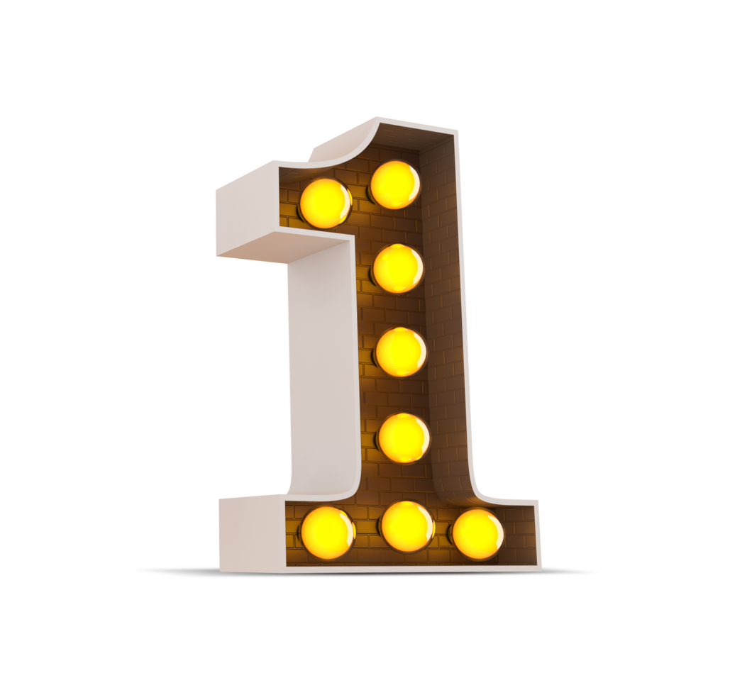 3d number with light bulb, 3d rendering png