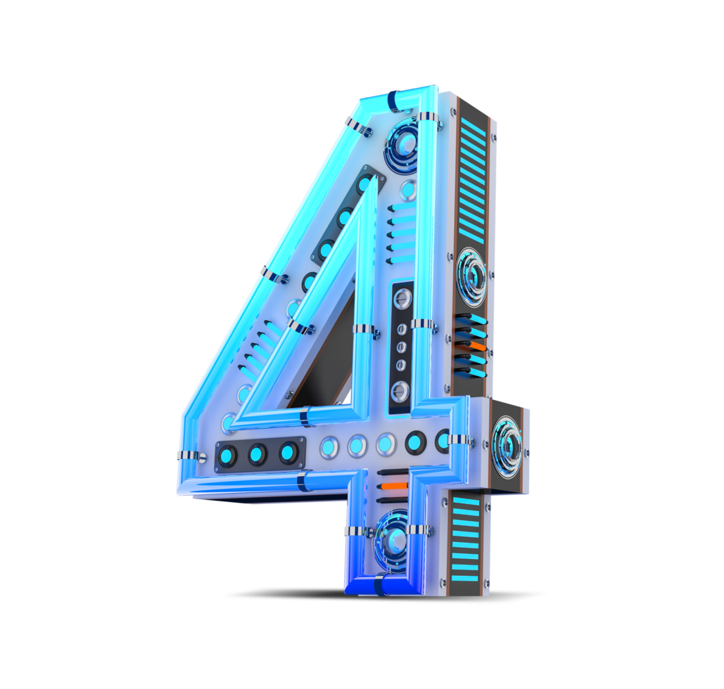3D number with blue neon and neon light effect. png