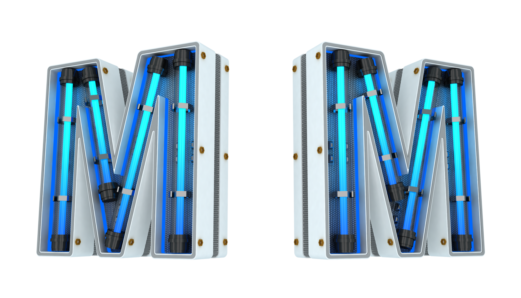 White alphabet with blue neon light 3d rendering png