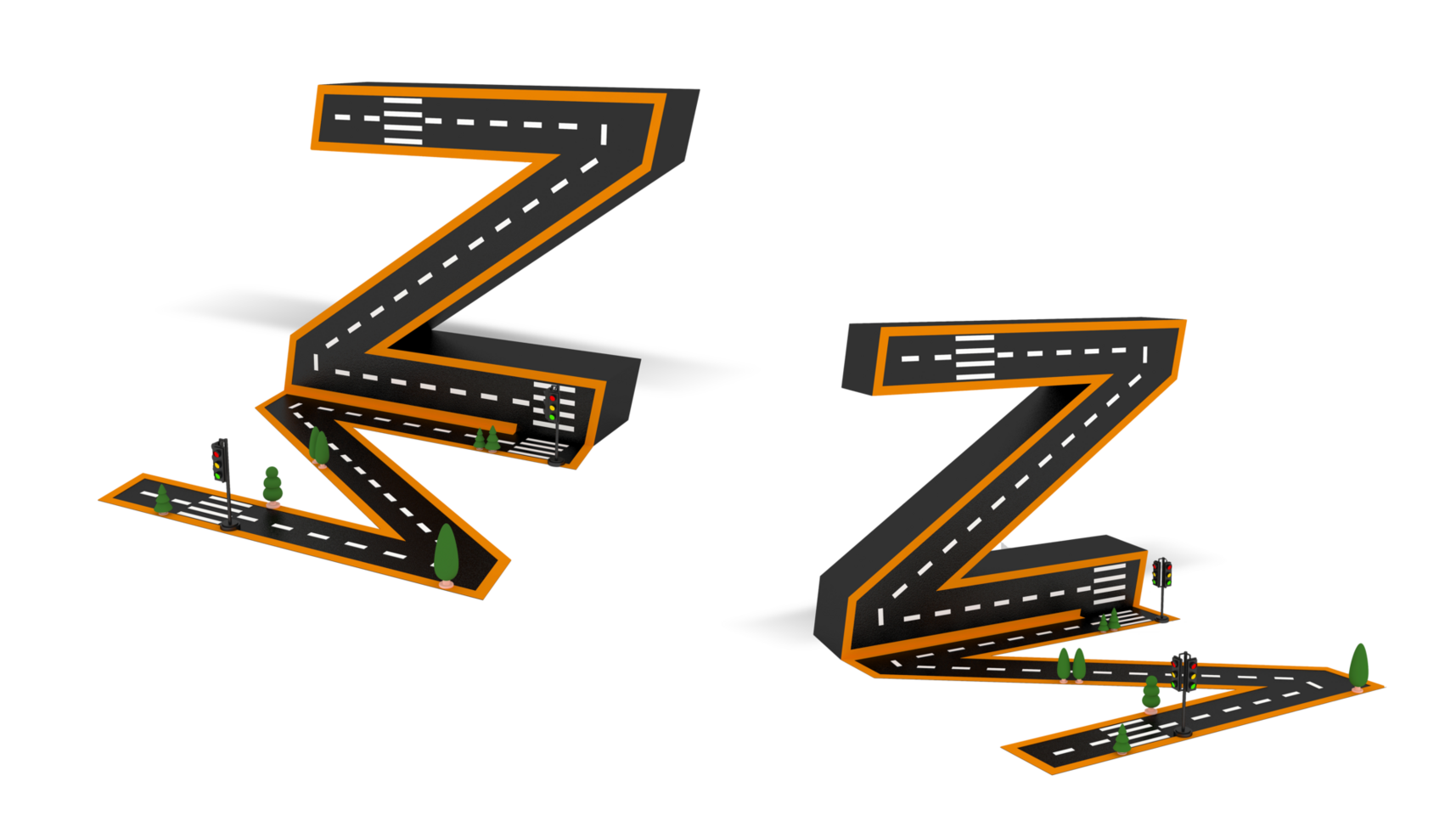 Alphabet symbols of the Figures in the form of a road, white and yellow line markings png