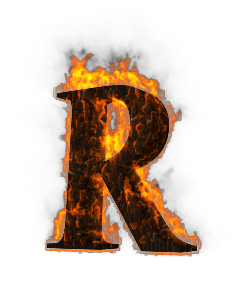 Fire alphabet 3d Rendering illustration. png