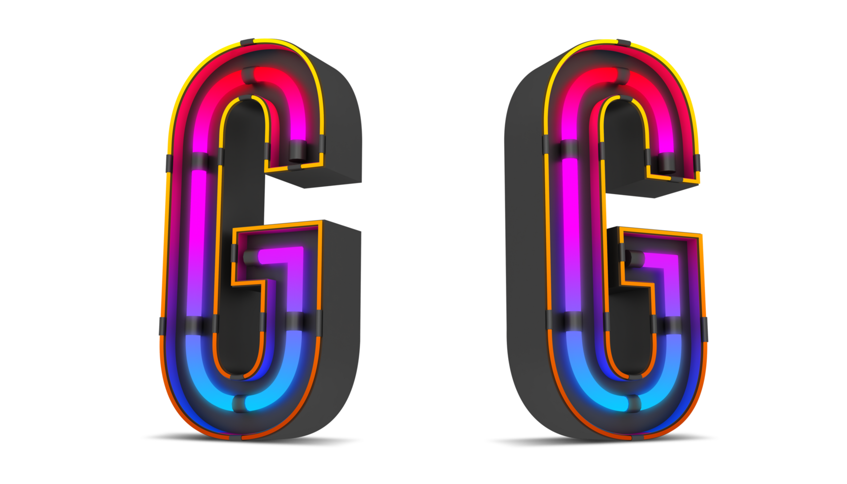 Black alphabet with colorful neon light. png