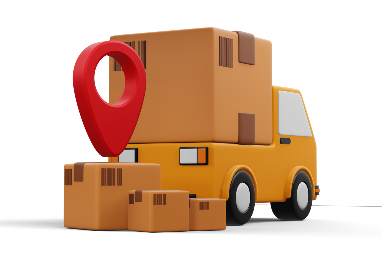 Delivery truck with parcel box, transport vehicle, 3d rendering png