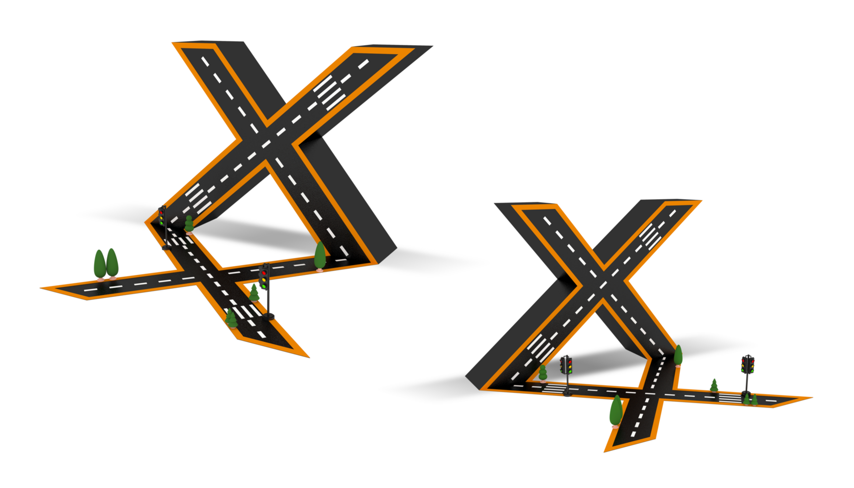 Alphabet symbols of the Figures in the form of a road, white and yellow line markings png