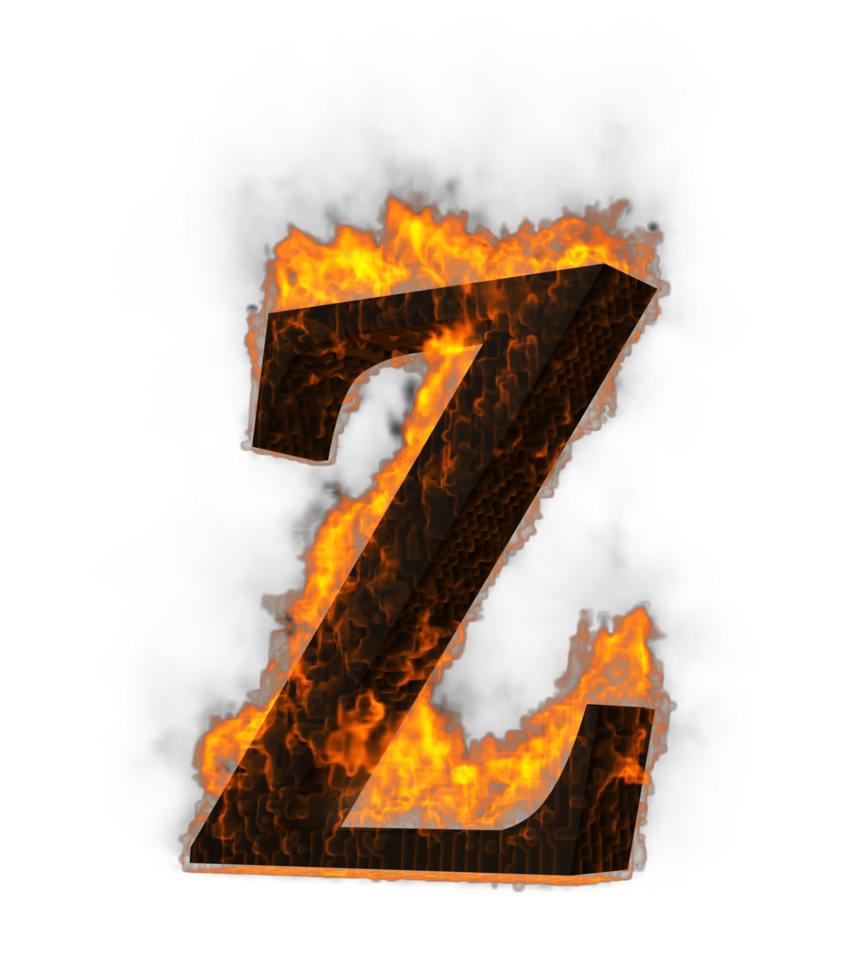 Fire alphabet 3d Rendering illustration. png