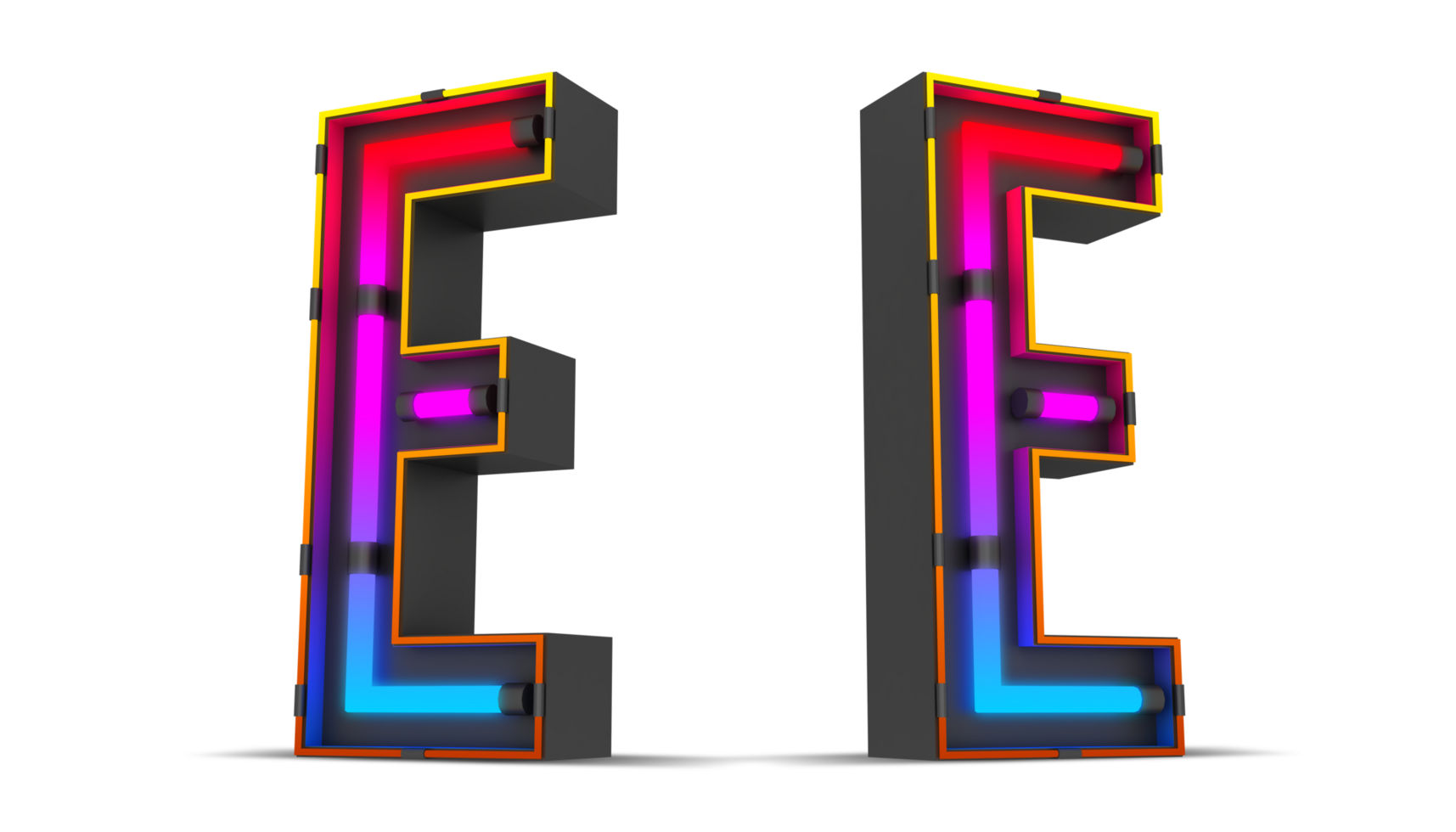Black alphabet with colorful neon light. png