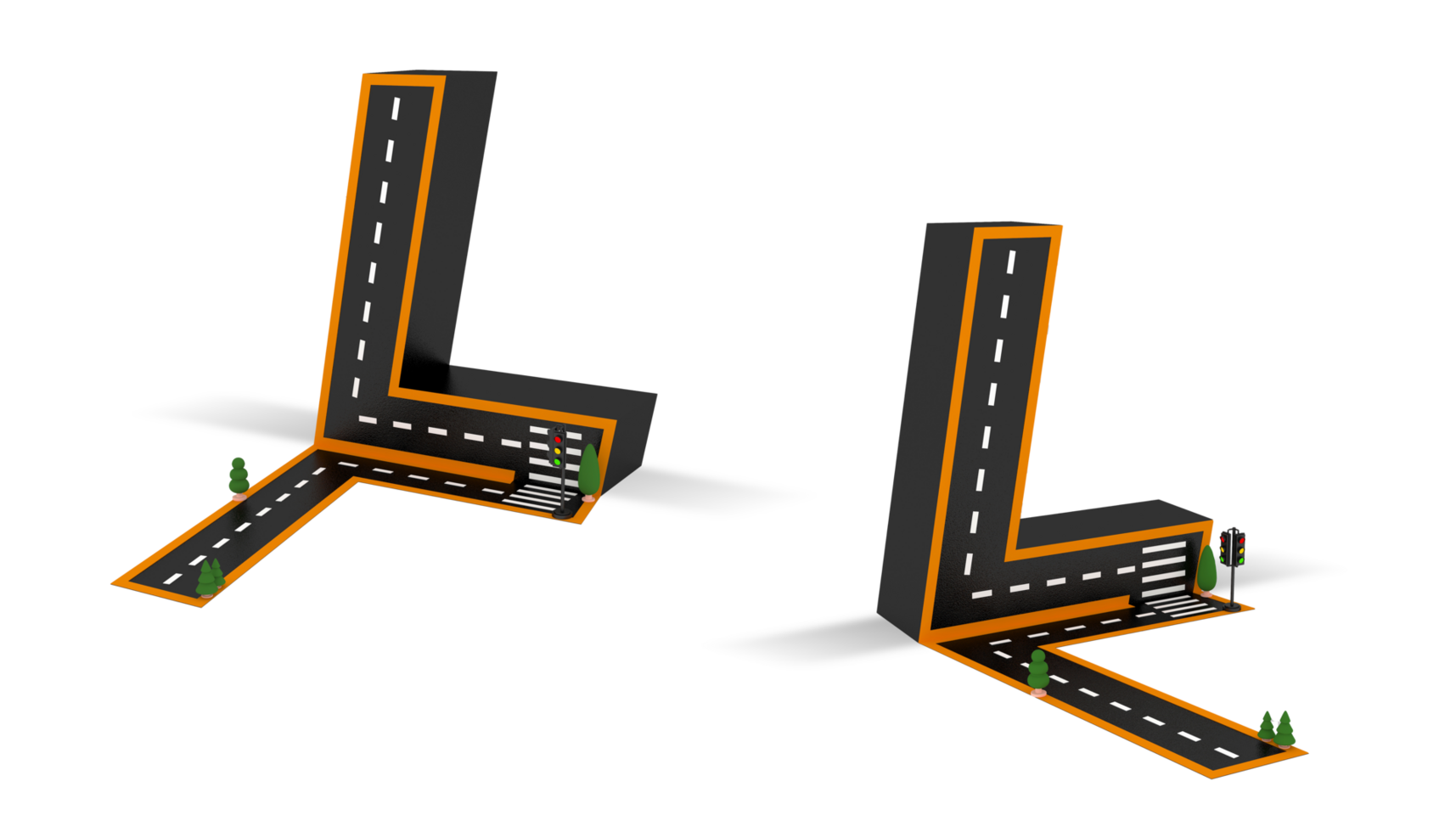 Alphabet symbols of the Figures in the form of a road, white and yellow line markings png