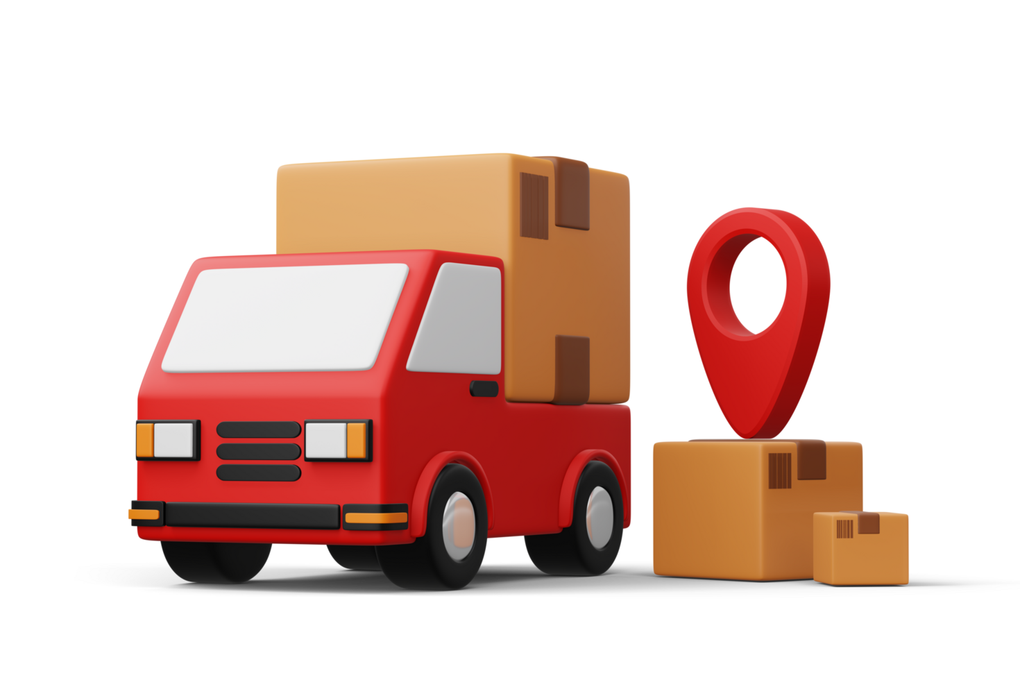 Delivery truck with parcel box, transport vehicle, 3d rendering png