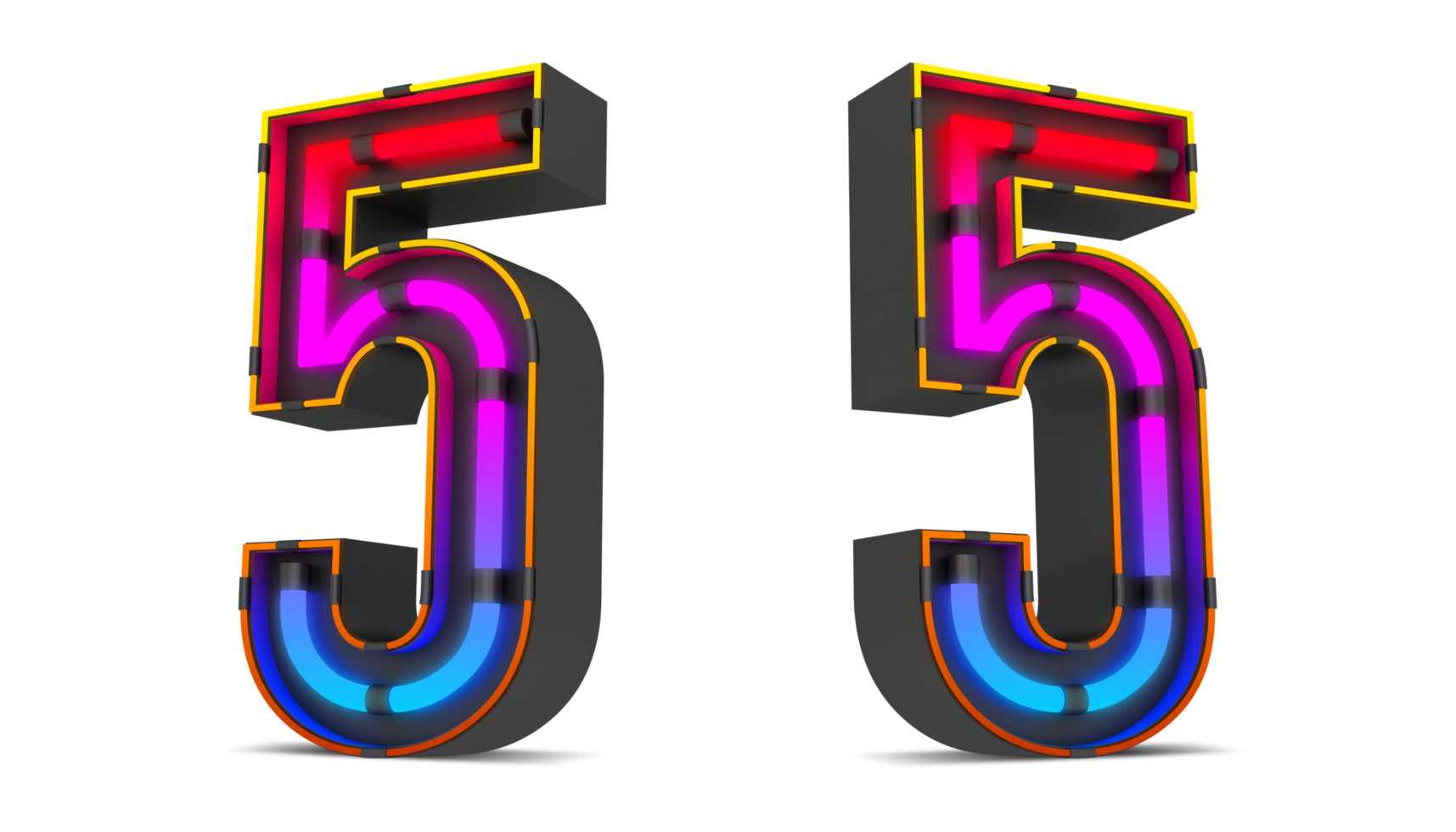 Black number with colorful neon light, 3d rendering png