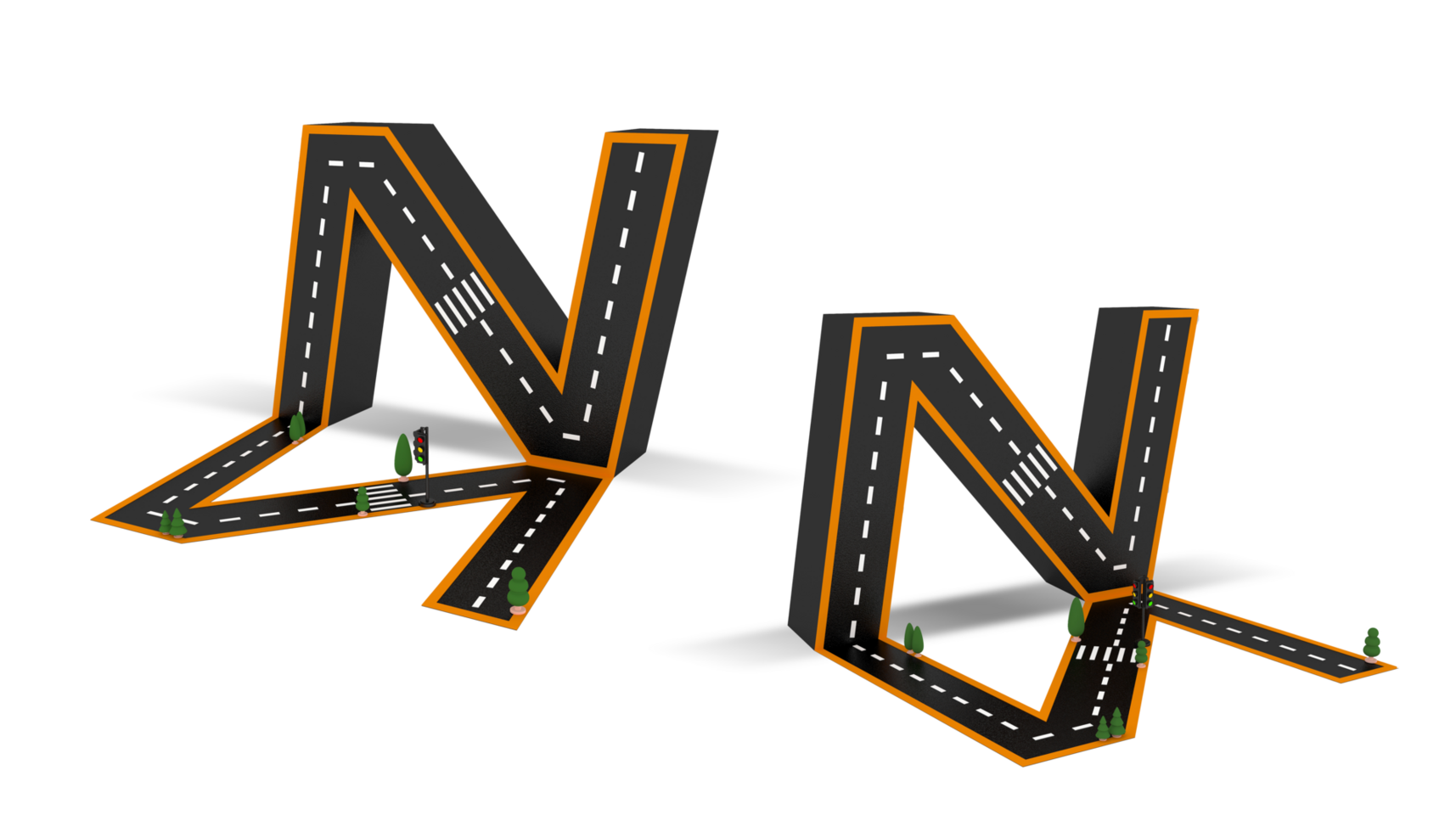 Alphabet symbols of the Figures in the form of a road, white and yellow line markings png