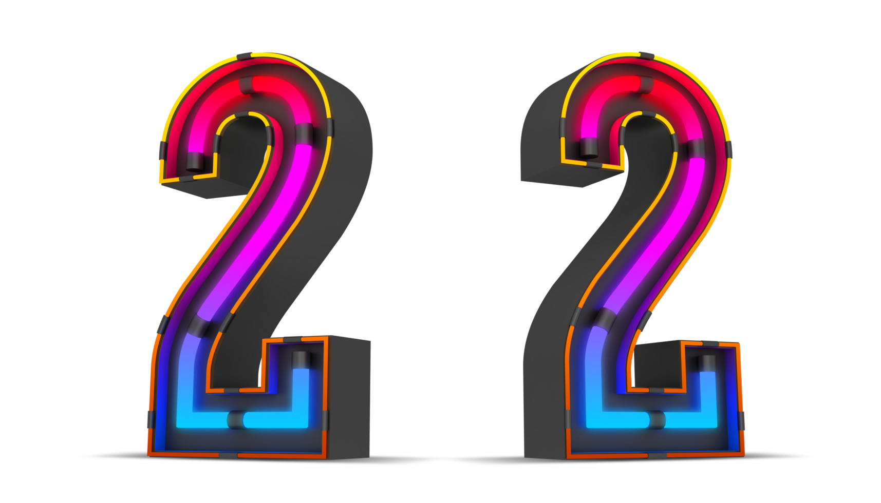 Black number with colorful neon light, 3d rendering png