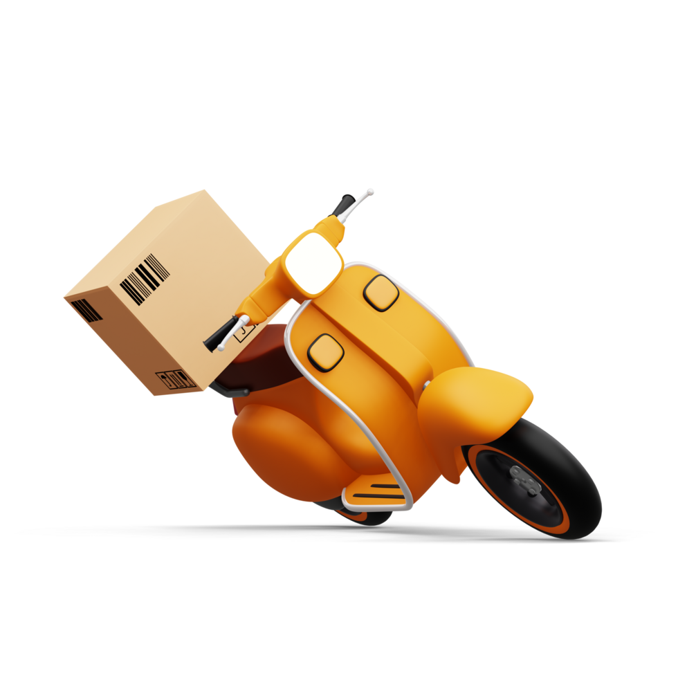 Motorrad mit Paket Kasten, Lieferung Kurier Service, 3d Rendern png