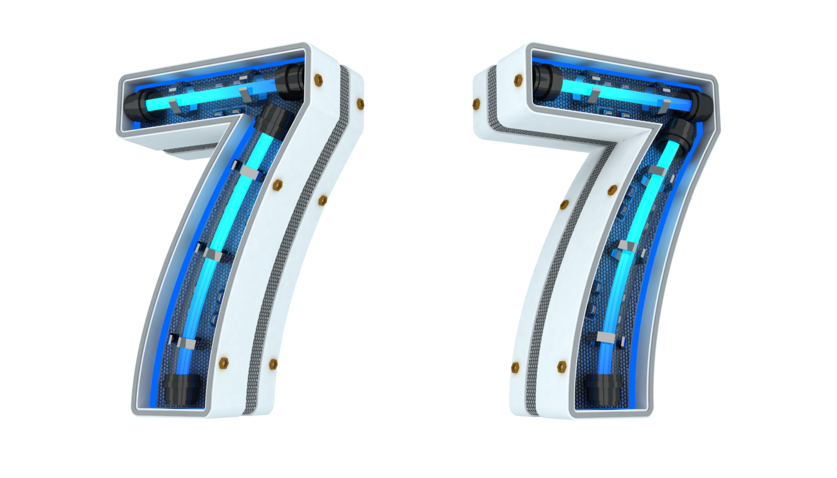 White number with blue neon light 3d rendering png