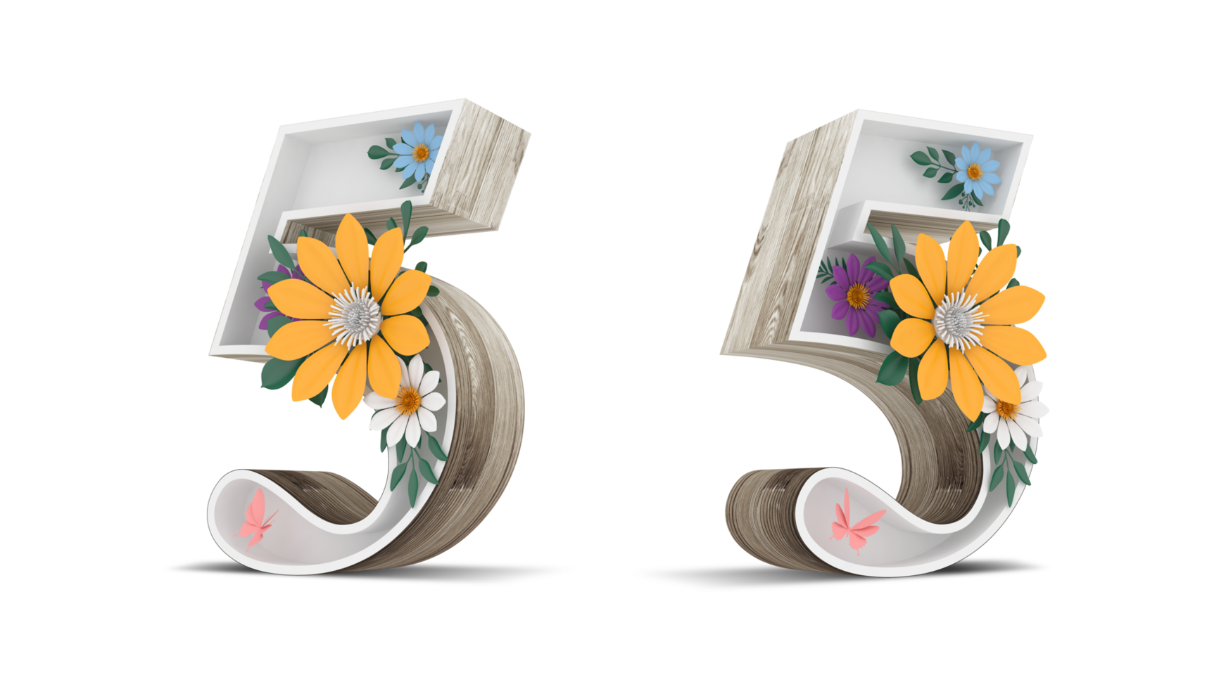 Wood number with colorful flower decoration. png