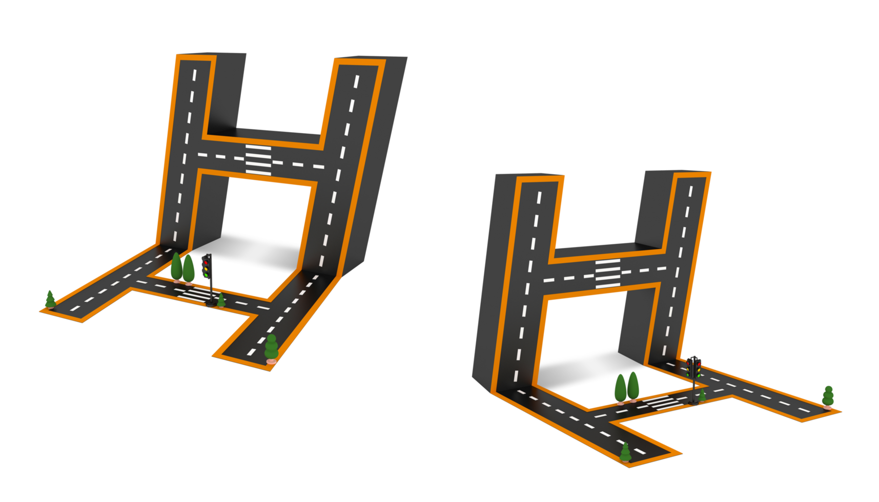 Alphabet symbols of the Figures in the form of a road, white and yellow line markings png