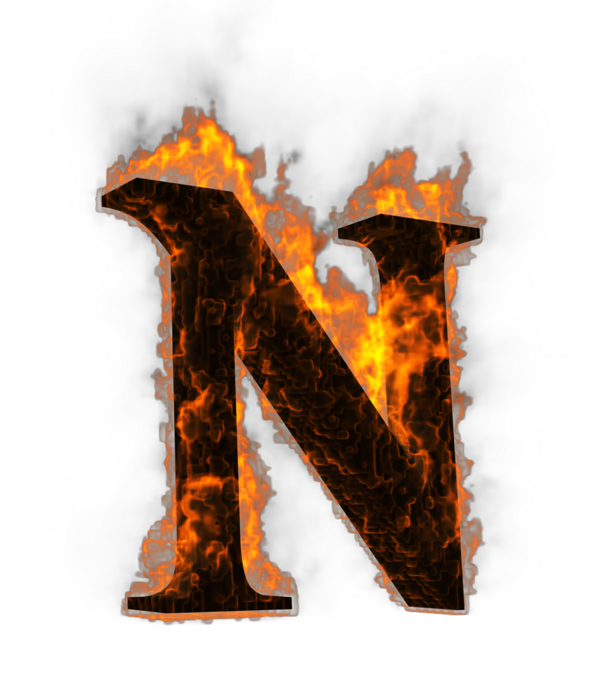 Fire alphabet 3d Rendering illustration. png