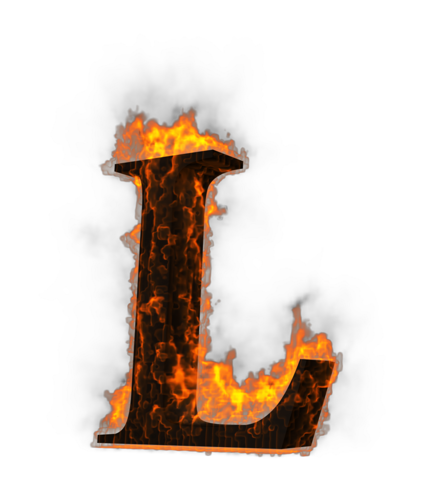 Fire alphabet 3d Rendering illustration. png