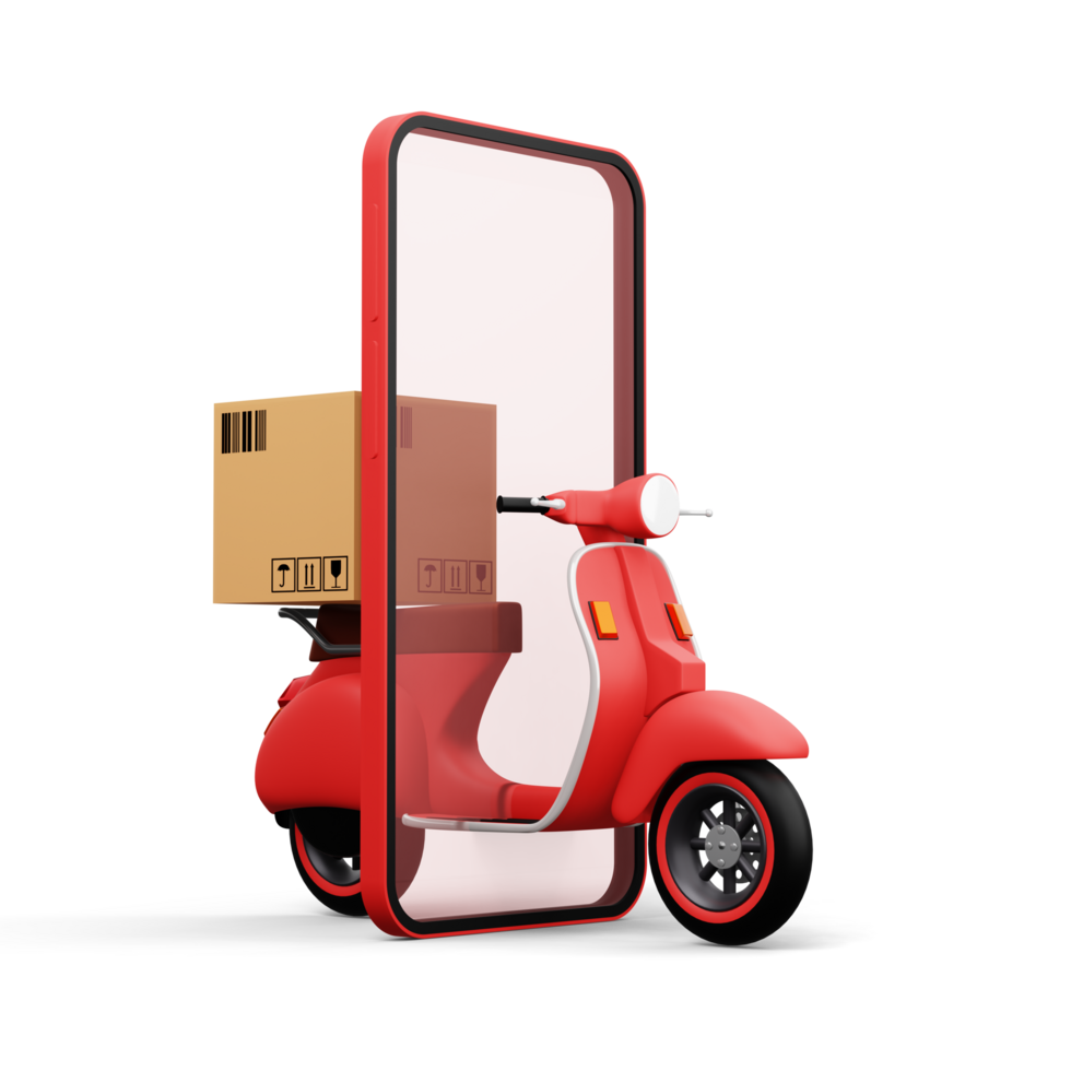 Motorcycle with parcel box, Delivery Courier service, online shopping, 3d rendering png