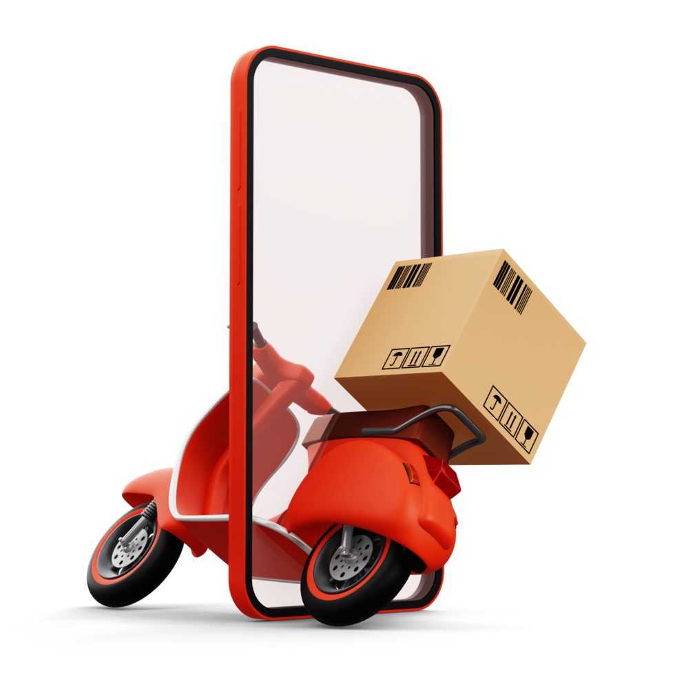 moto avec parcelle boîte, livraison courrier service, en ligne achats, 3d le rendu png