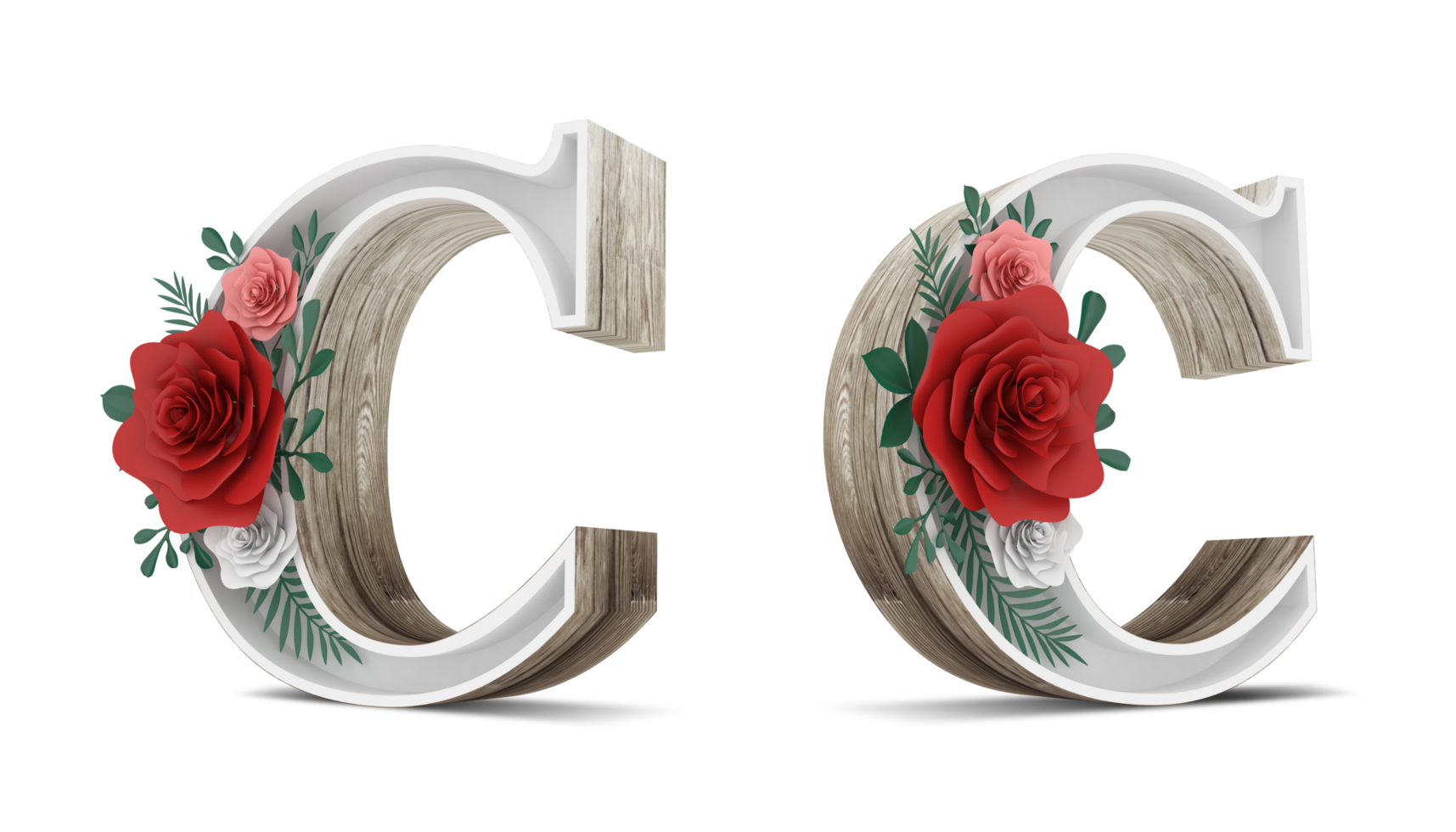 Wood alphabet with colorful flower decoration. png