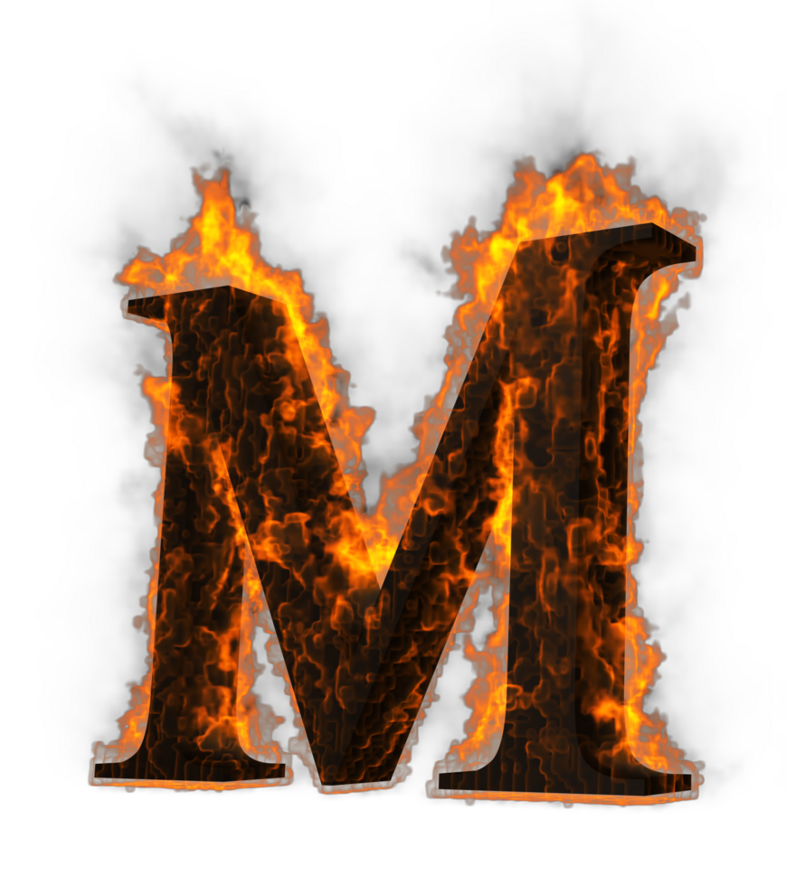 Fire alphabet 3d Rendering illustration. png