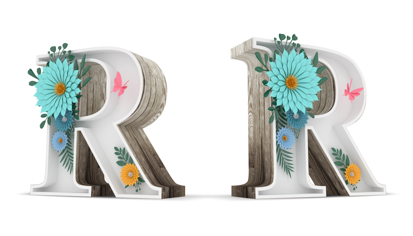 bois alphabet avec coloré fleur décoration. png