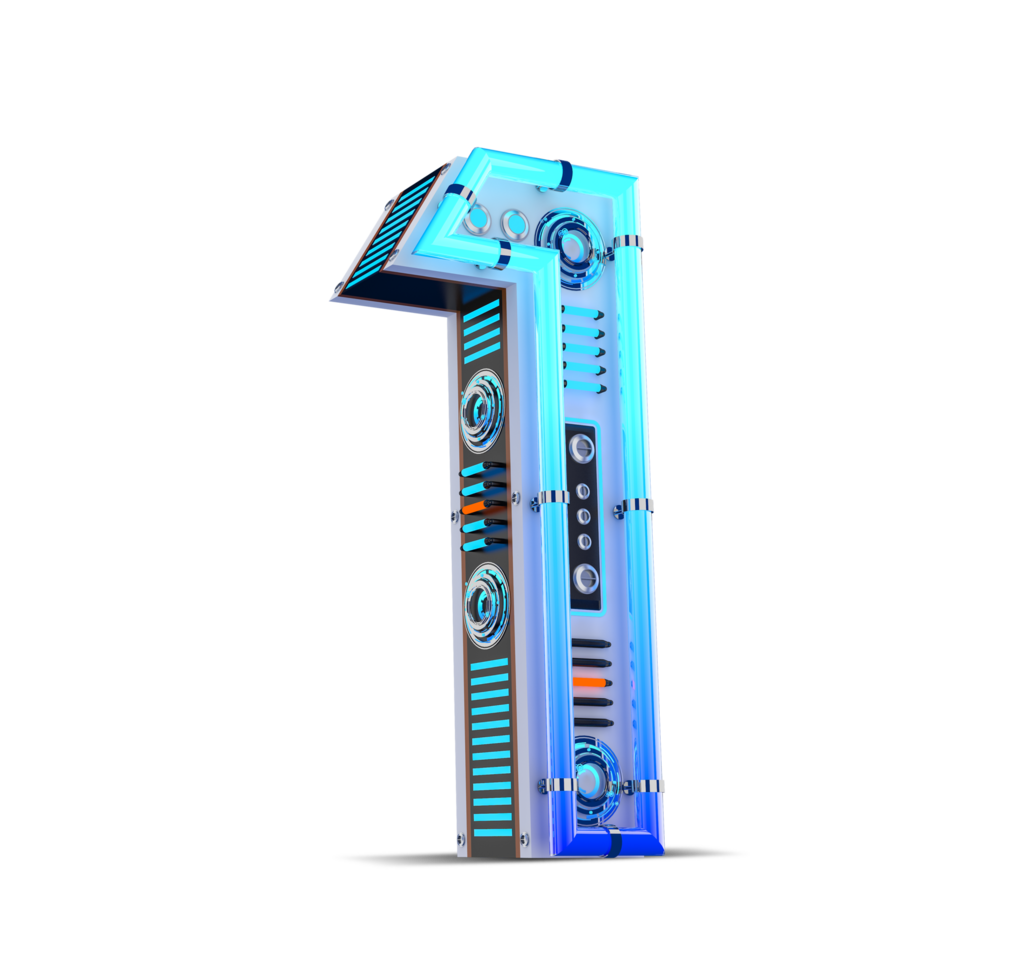3D number with blue neon and neon light effect. png
