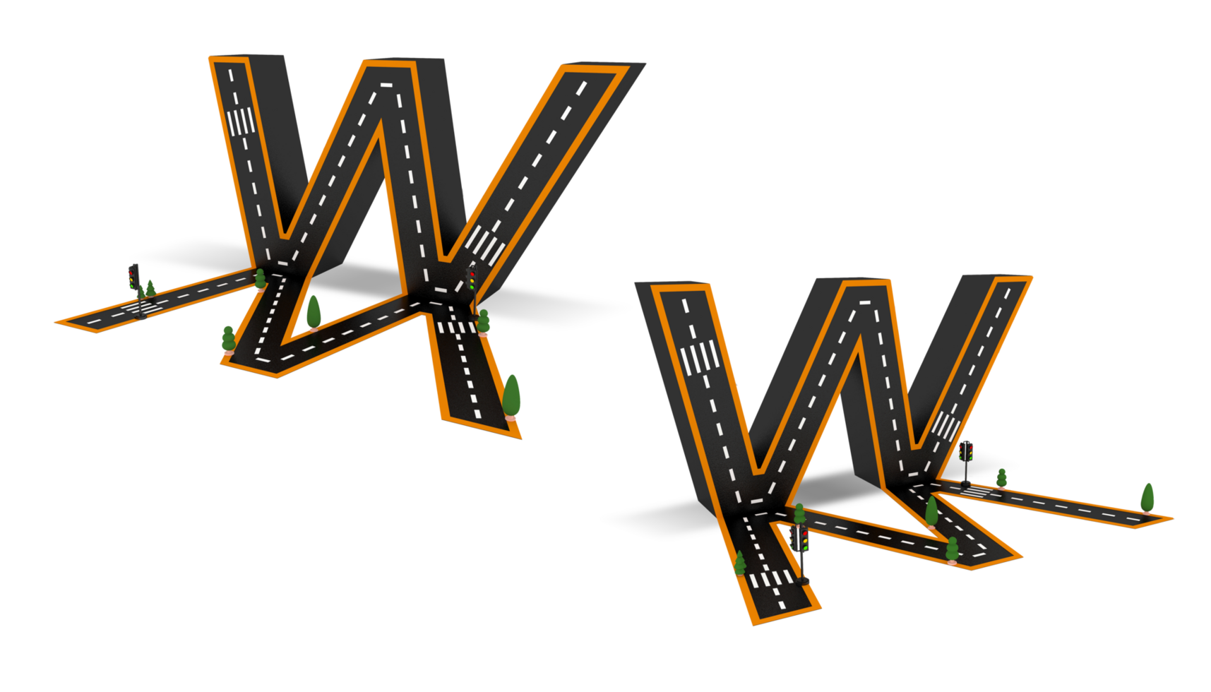 Alphabet symbols of the Figures in the form of a road, white and yellow line markings png