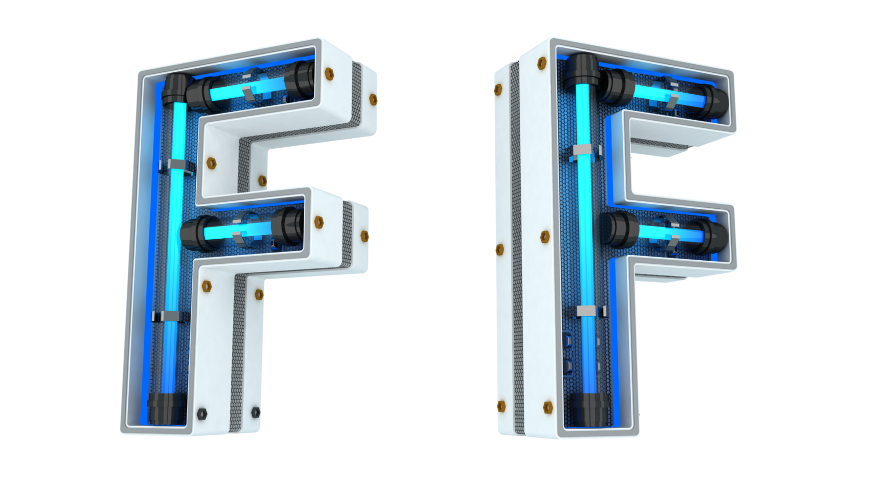 White alphabet with blue neon light 3d rendering png