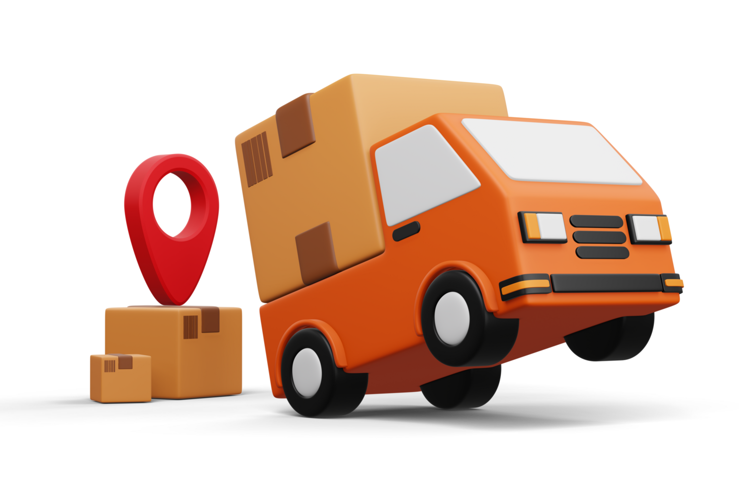 Delivery truck with parcel box, transport vehicle, 3d rendering png