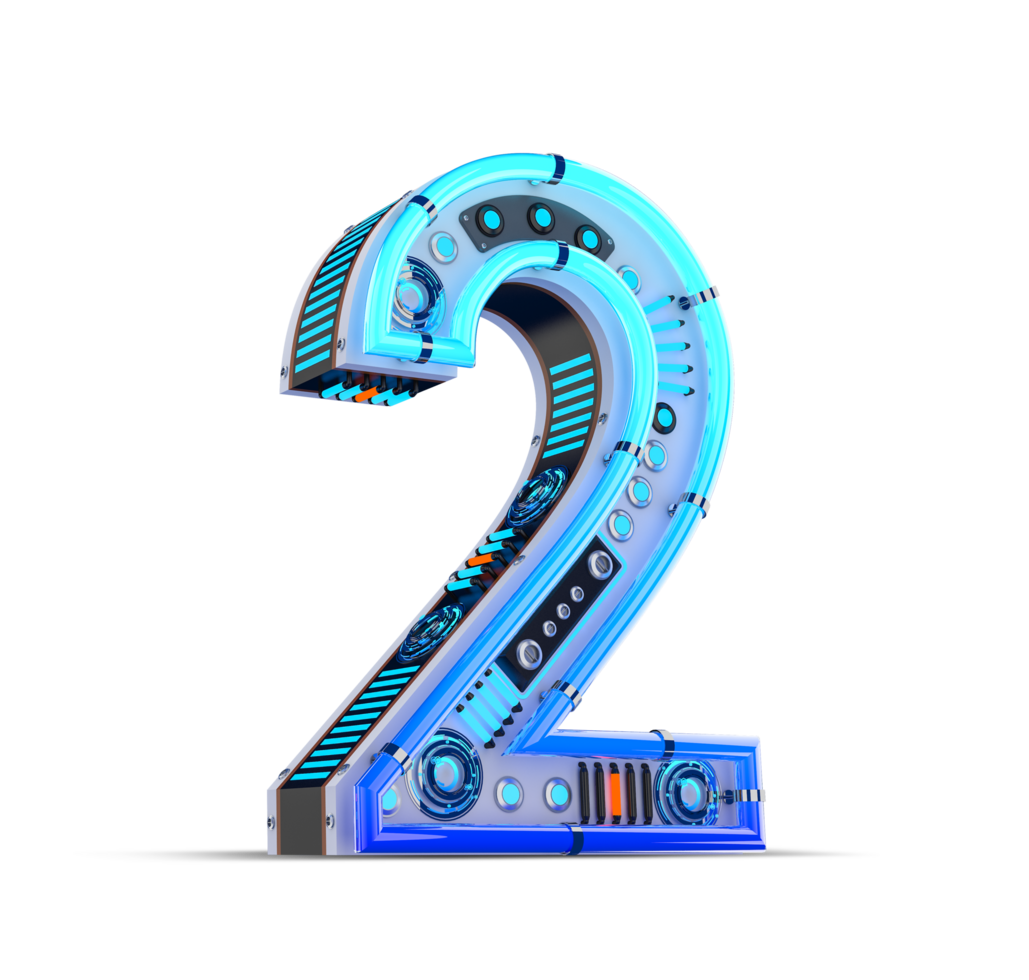 3D number with blue neon and neon light effect. png