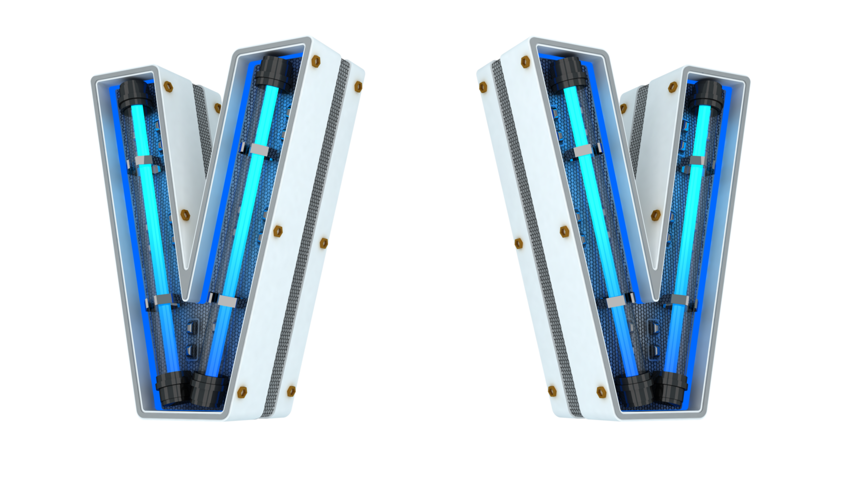 White alphabet with blue neon light 3d rendering png
