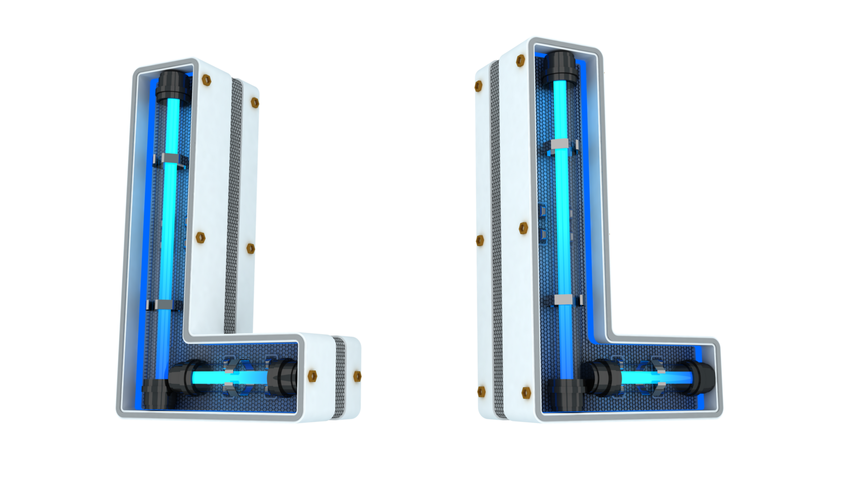 White alphabet with blue neon light 3d rendering png