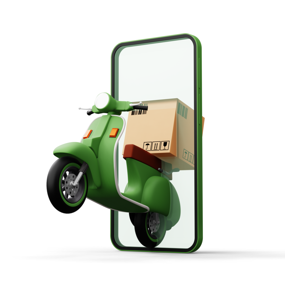 Motorcycle with parcel box, Delivery Courier service, online shopping, 3d rendering png